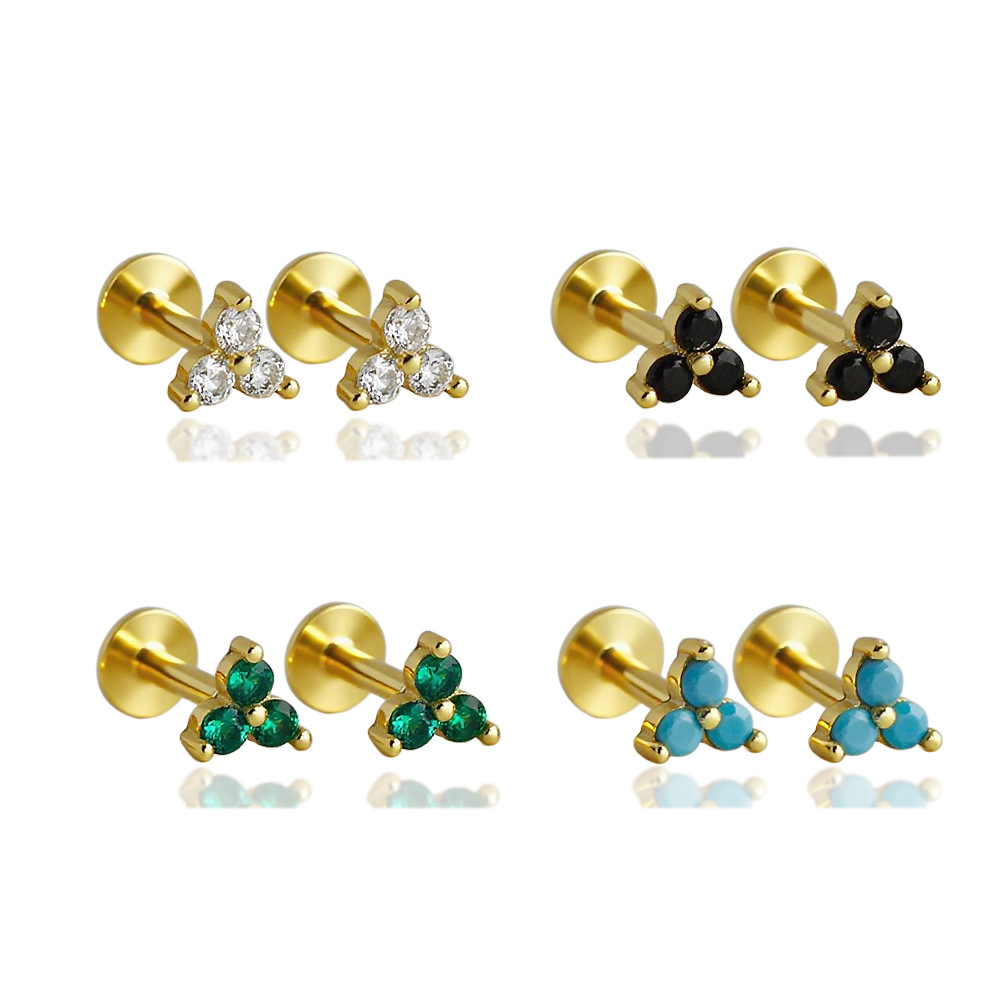 Geometric Triangle-Shaped Amazing Crystals Flat Bottom 925 Sterling Silver Stud Earrings view 2