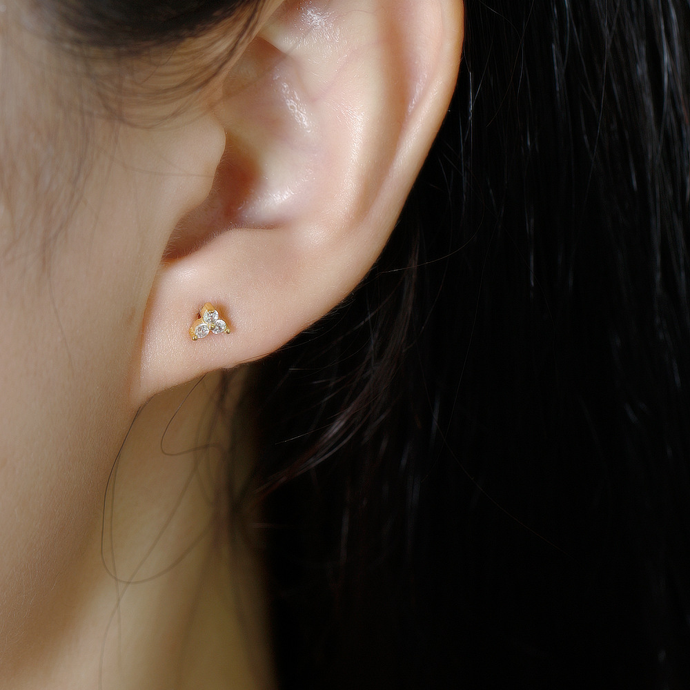 Geometric Triangle-Shaped Amazing Crystals Flat Bottom 925 Sterling Silver Stud Earrings view 3