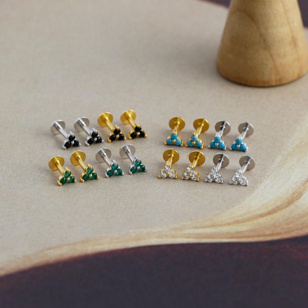 Geometric Triangle-Shaped Amazing Crystals Flat Bottom 925 Sterling Silver Stud Earrings view 5