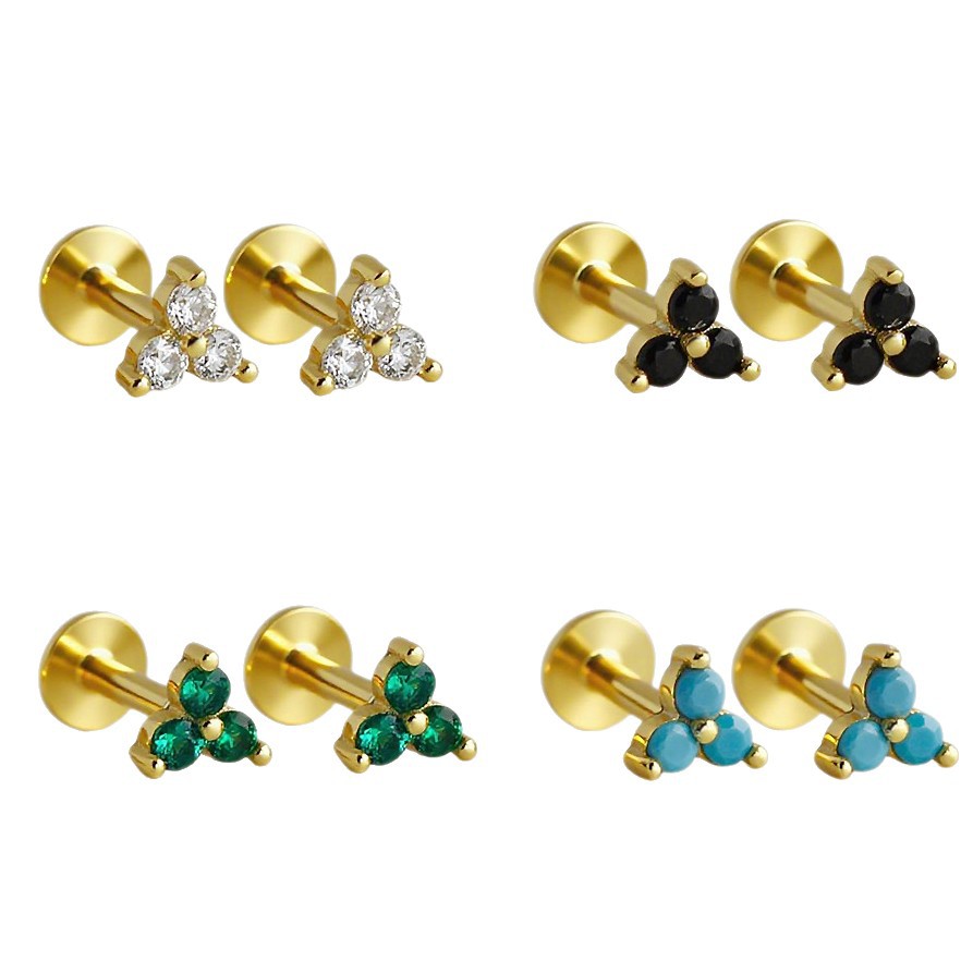 Geometric Triangle-Shaped Amazing Crystals Flat Bottom 925 Sterling Silver Stud Earrings view 6