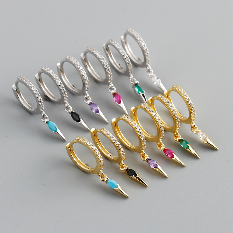 Geometric Style Amazing Crystals Marquise-Cut Spiked Pendant with 925 Sterling Silver Earrings view 2