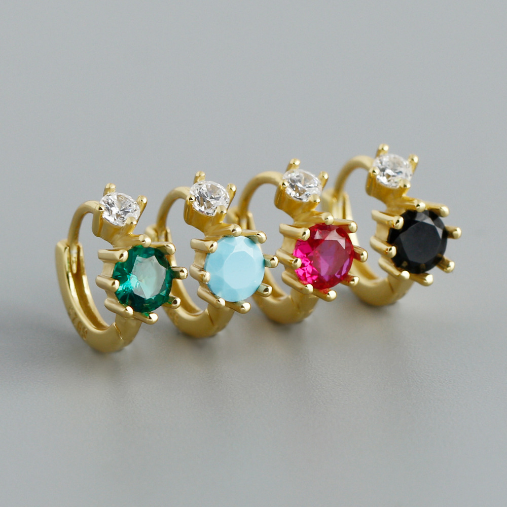 Geometric Circle Design Colorful Circle and Teardrop Shapes 925 Sterling Silver and Amazing Crystals Earrings view 2