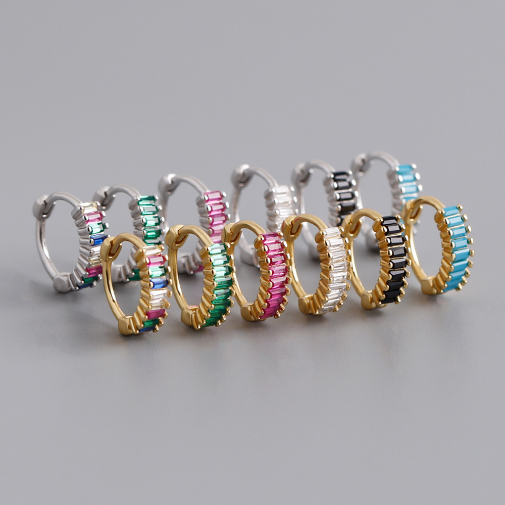 Amazing Crystals Geometric Rectangular Close Fit Hoop 925 Sterling Silver Earrings view 2