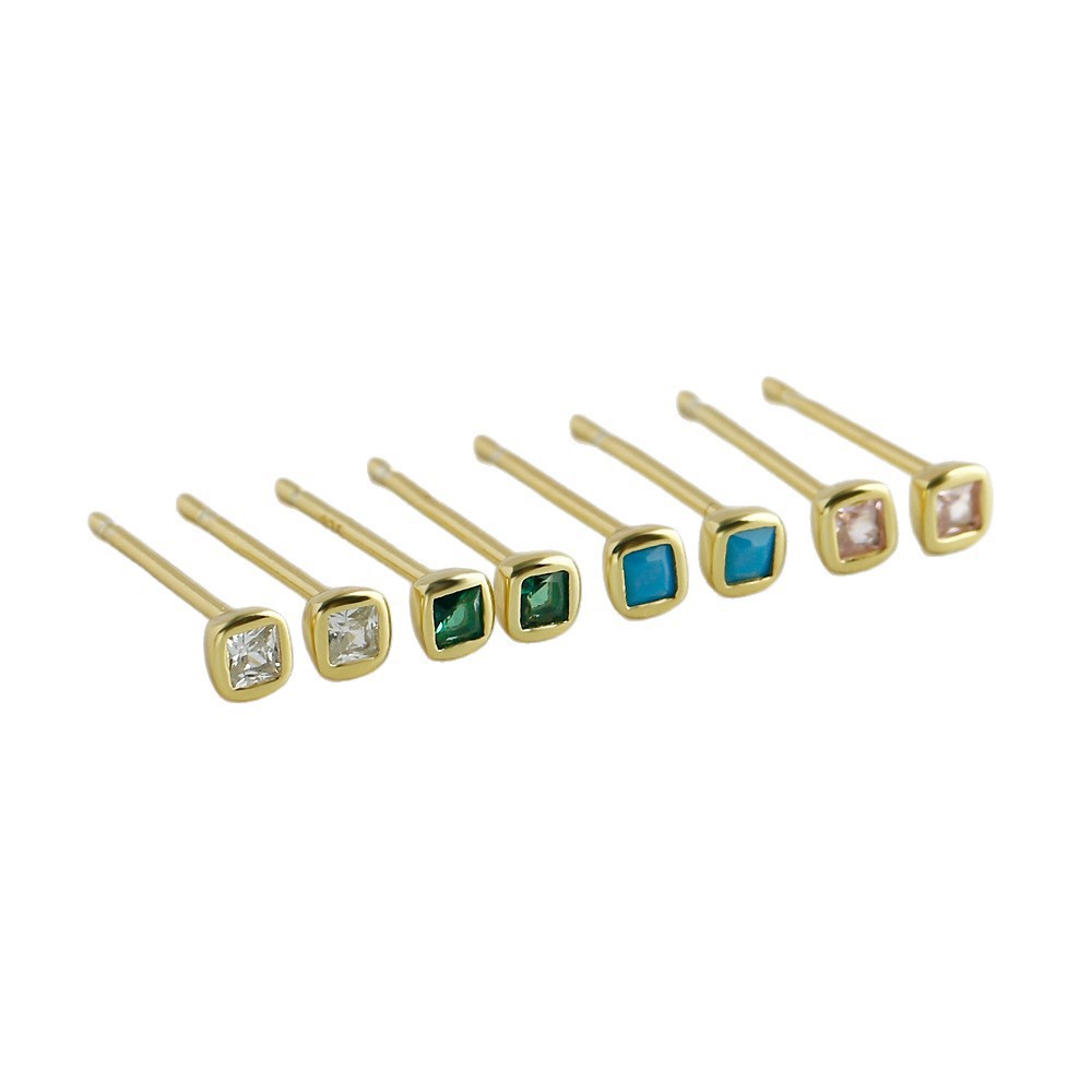 Geometric Square Zirconia Compact Minimalist Stylish 925 Sterling Silver Stud Earrings