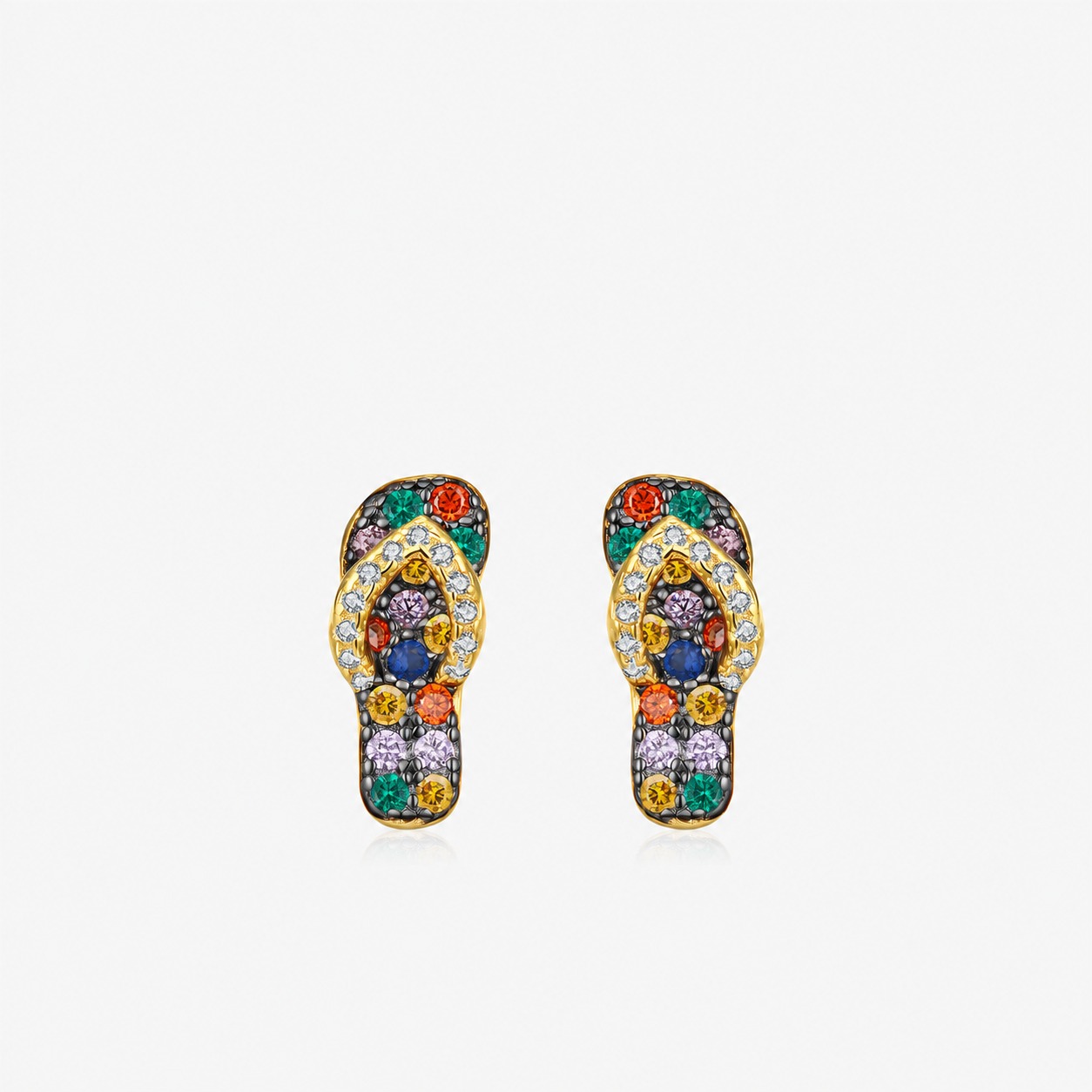 Colorful Skateboard Style Amazing Crystals Gold Plated 925 Sterling Silver Earrings view 2
