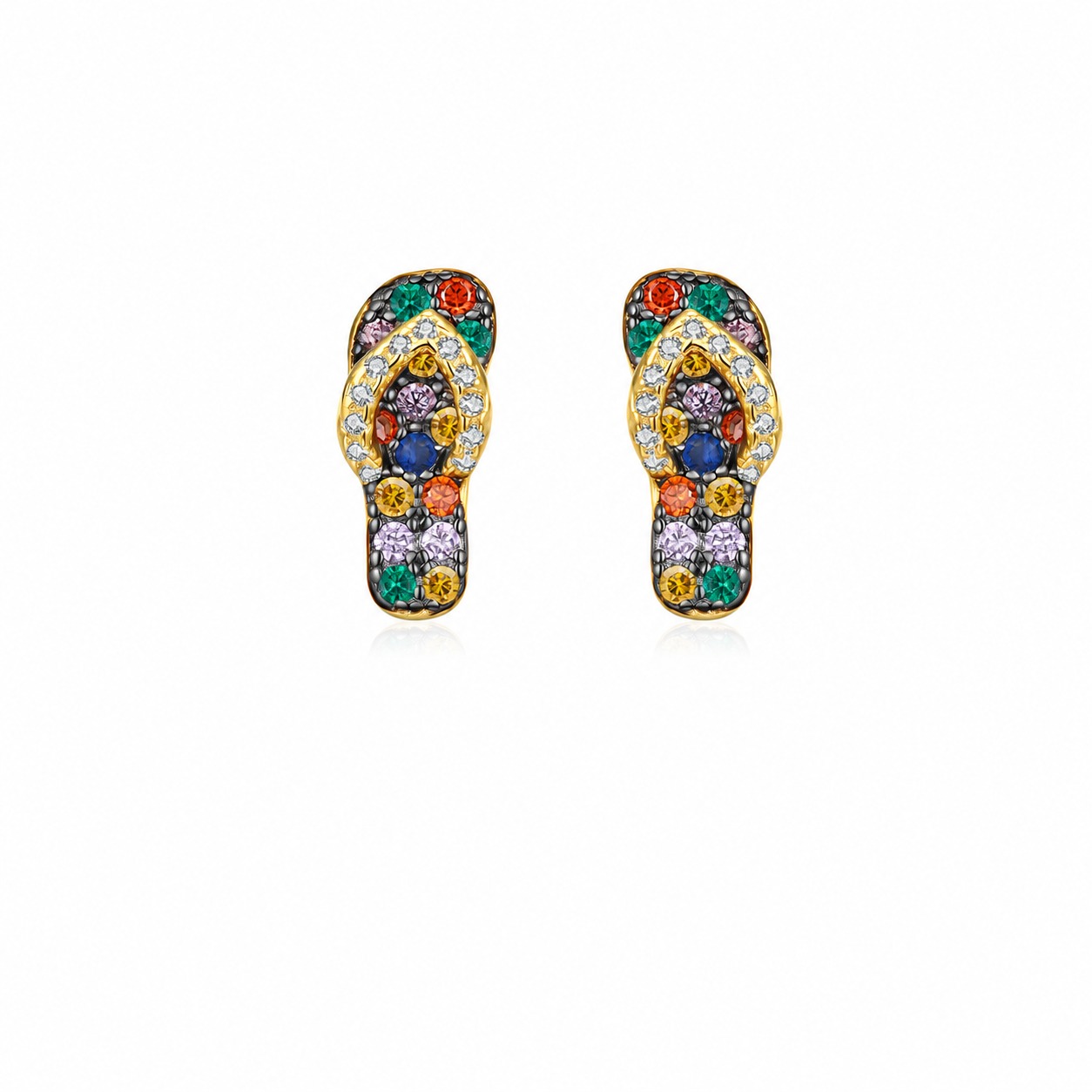 Colorful Skateboard Style Amazing Crystals Gold Plated 925 Sterling Silver Earrings view 4