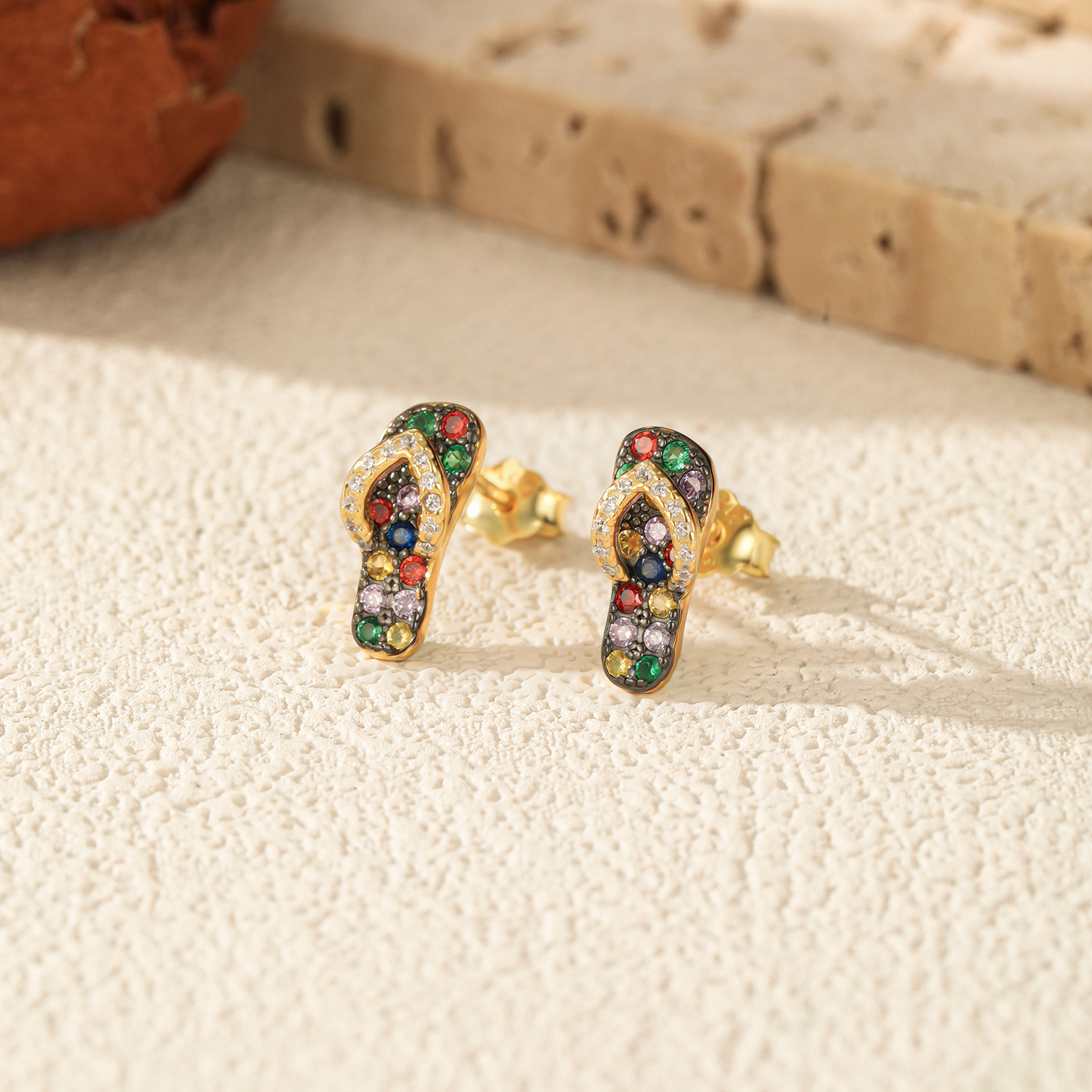 Colorful Skateboard Style Amazing Crystals Gold Plated 925 Sterling Silver Earrings view 5