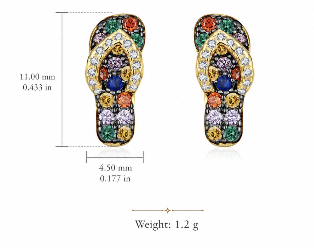 Colorful Skateboard Style Amazing Crystals Gold Plated 925 Sterling Silver Earrings view 6