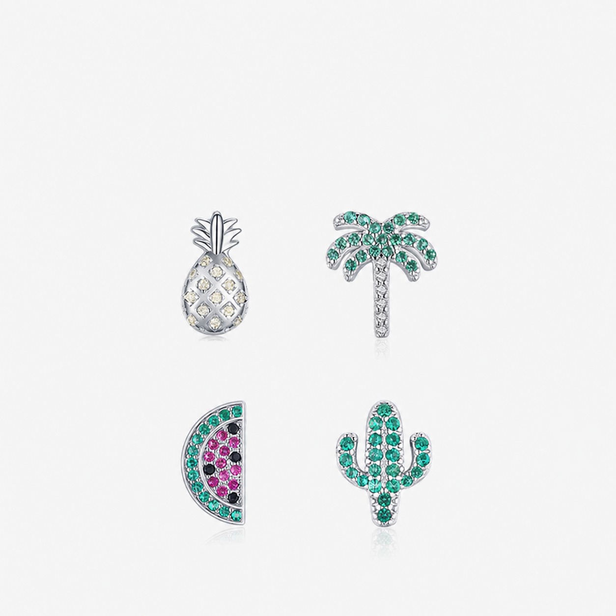 Amazing Crystals Tropical Pattern 925 Sterling Silver Style Pomegranate-Shaped Palm Tree Pineapple Leaf Pattern Earring ( Single ) view 2