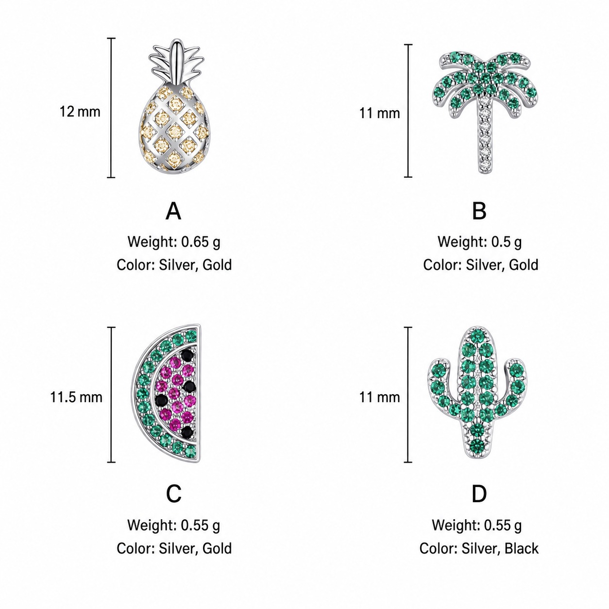 Amazing Crystals Tropical Pattern 925 Sterling Silver Style Pomegranate-Shaped Palm Tree Pineapple Leaf Pattern Earring ( Single ) view 7