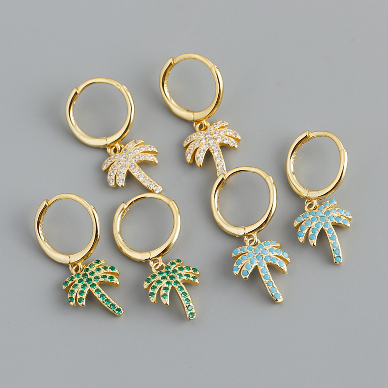 Summer Tropical Palm Tree-shaped Amazing Crystals S925 Silver Hoop Earrings