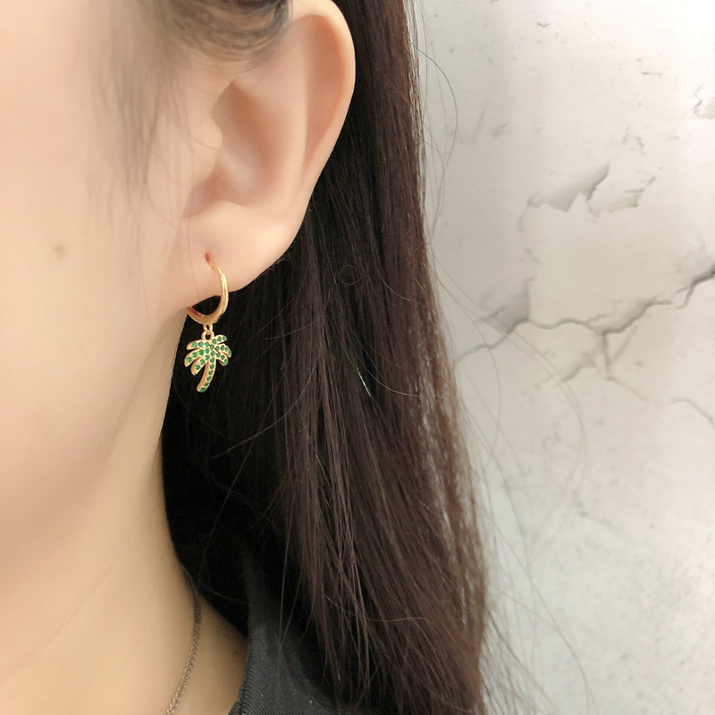 Summer Tropical Palm Tree-shaped Amazing Crystals S925 Silver Hoop Earrings view 2