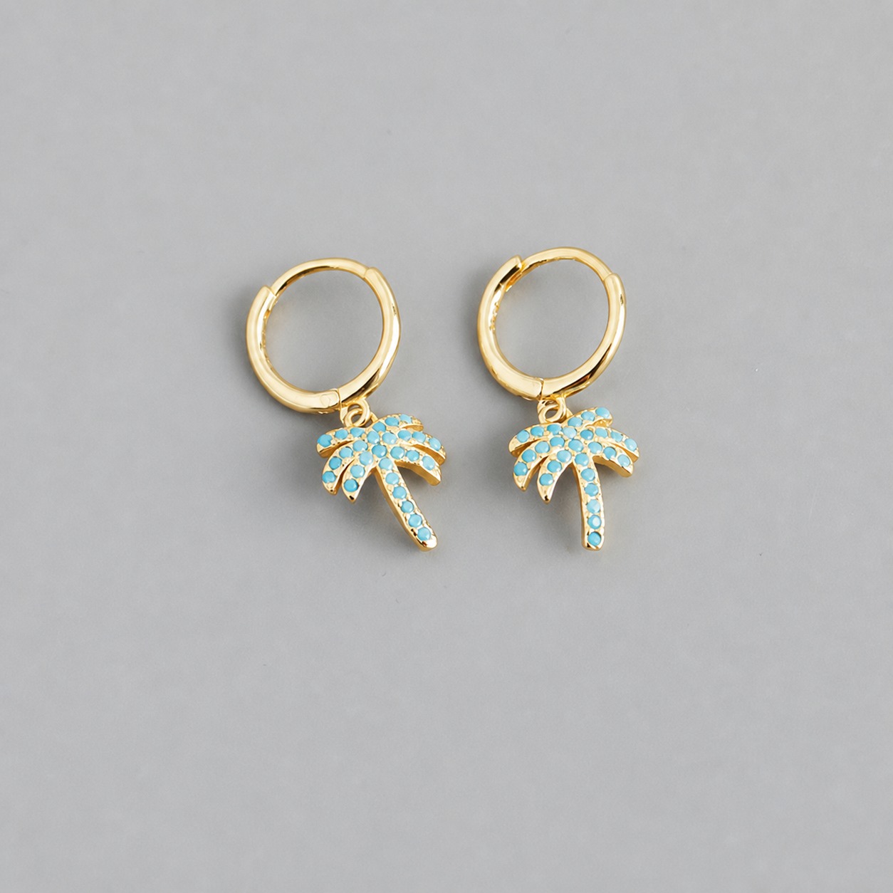Summer Tropical Palm Tree-shaped Amazing Crystals S925 Silver Hoop Earrings view 3