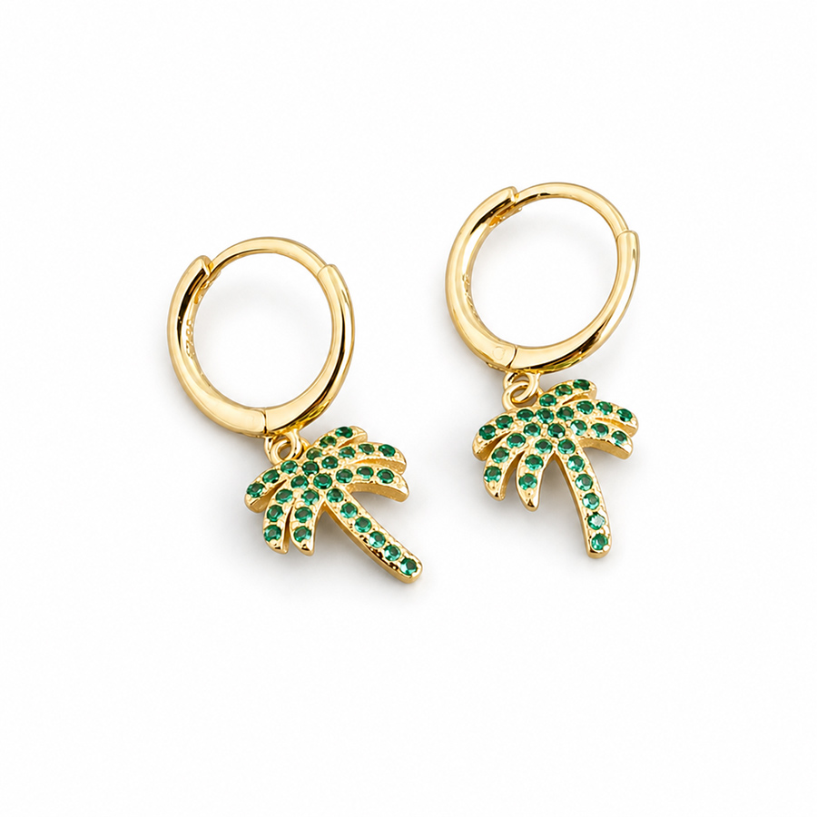 Summer Tropical Palm Tree-shaped Amazing Crystals S925 Silver Hoop Earrings view 5