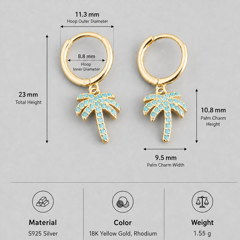 Summer Tropical Palm Tree-shaped Amazing Crystals S925 Silver Hoop Earrings view 6