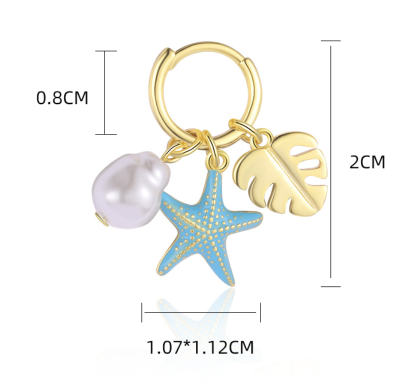 Summer Ocean Star Sea Pearl Circular Leaf-shaped Resin Pendant S925 Silver Earrings view 5