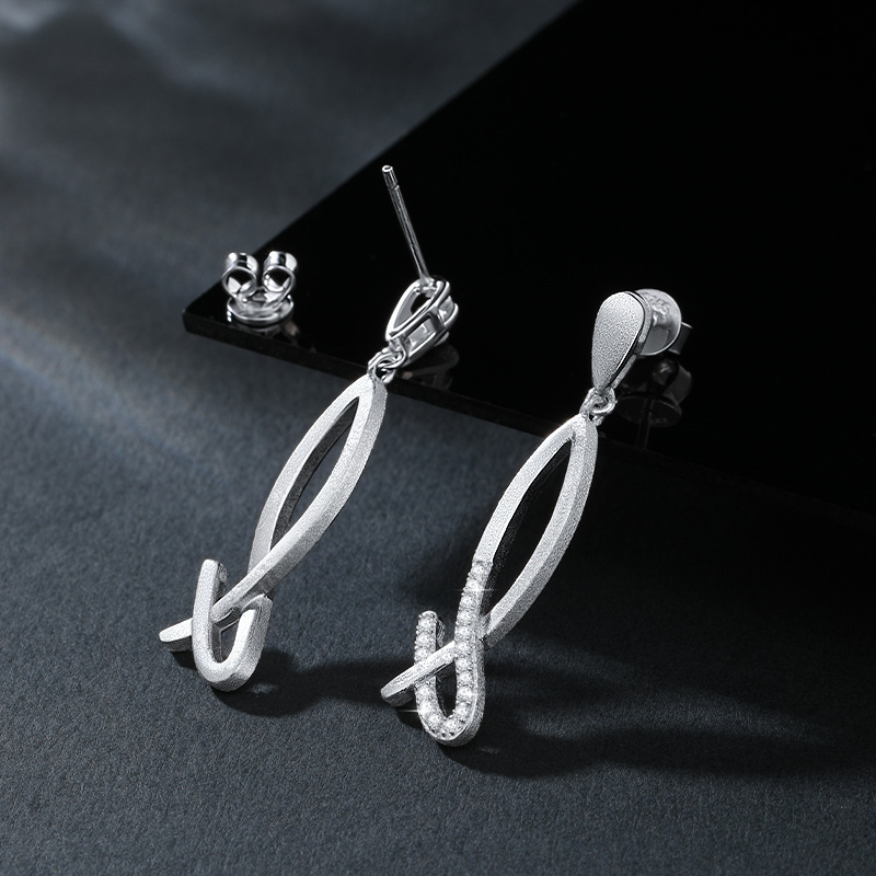 Geometric shape mermaid tail pendant 925 sterling silver drop-style dangle long Earrings view 4