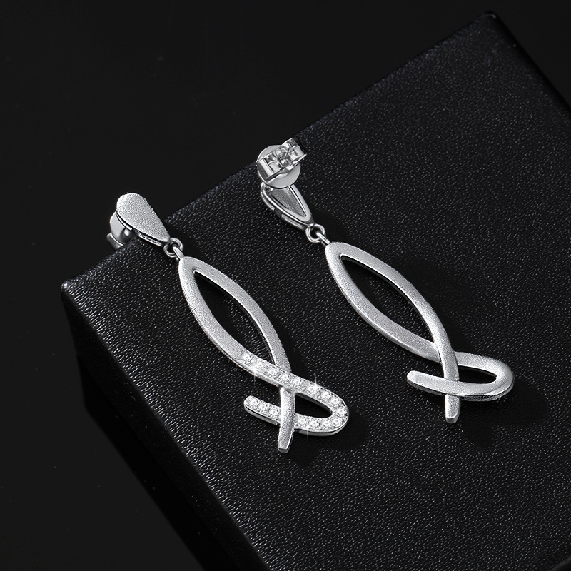 Geometric shape mermaid tail pendant 925 sterling silver drop-style dangle long Earrings view 5