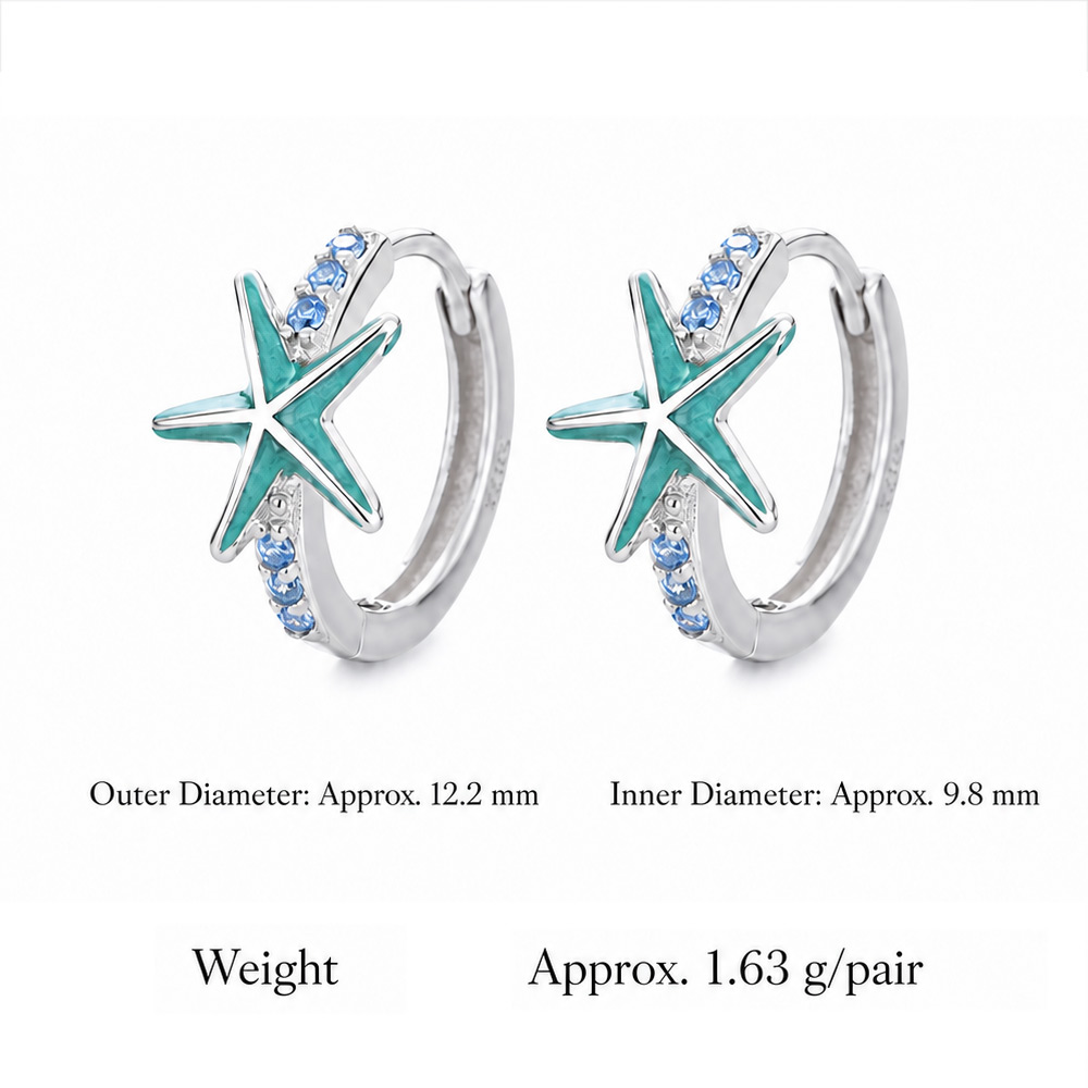 Blue Star Sea Urchin Cubic Zirconium Sea Star Circular 925 Sterling Silver Earrings view 6