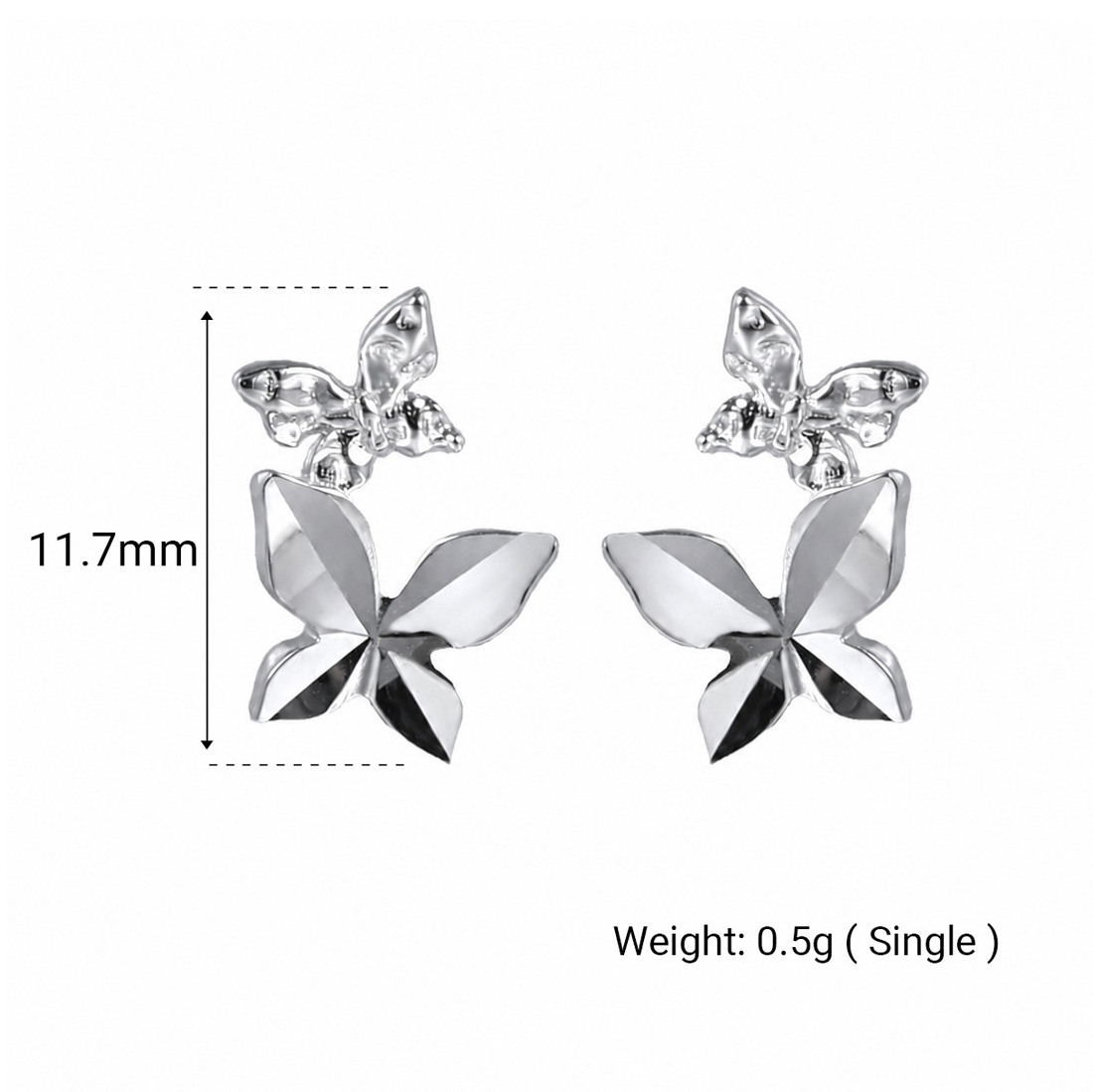 Elegant and Stylish Earrings Featuring a Multi Faceted Butterfly Silhouette in Minimalist 925 Sterling Silver Stud Earrings view 5