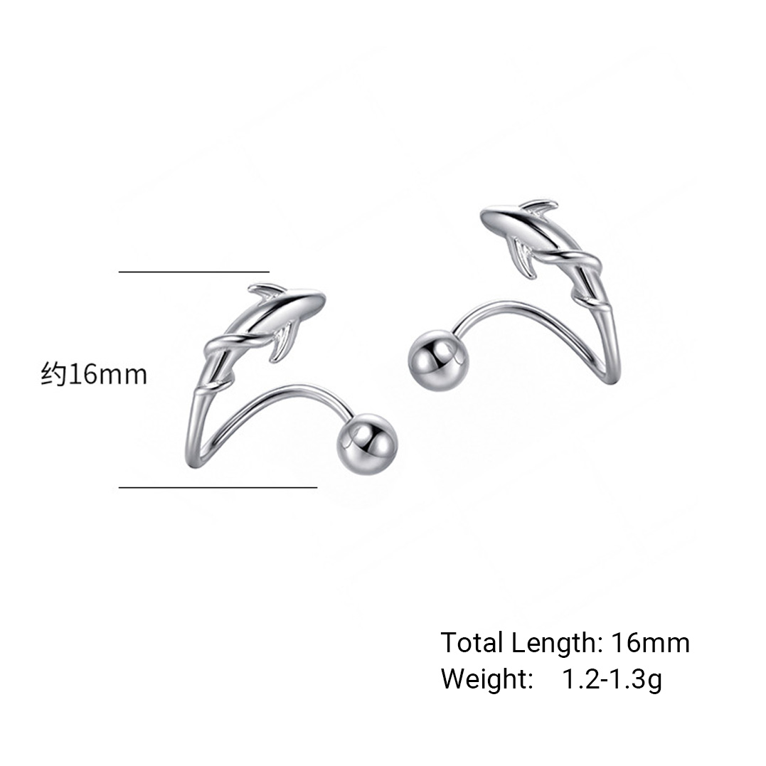 Swimming Fish-Shaped Curved Ball Back Design 925 Sterling Silver Animal Themed Stud Earrings view 4