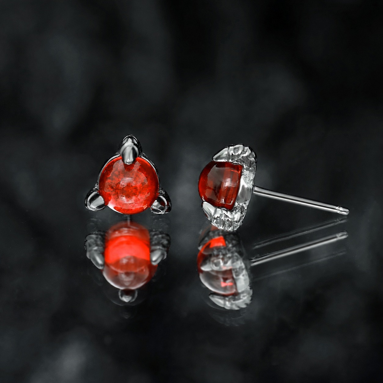 Red Round Glass Stone 925 Sterling Silver Miniature Elegant and Stylish Dragon Claw Stud Earrings view 2