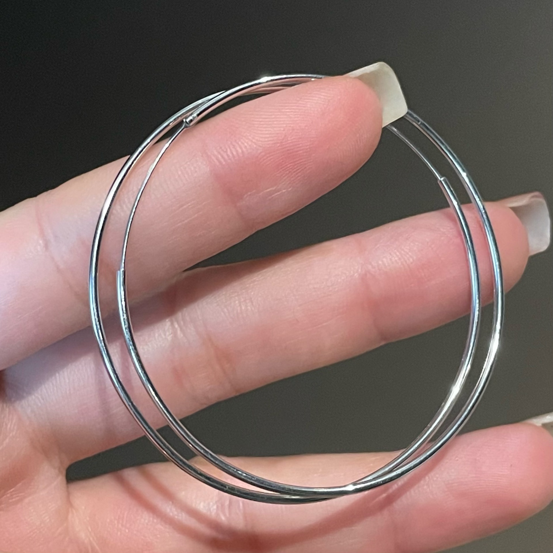 925 Sterling Silver Minimalist Large Hoop Stylish Geometric Earrings view 3
