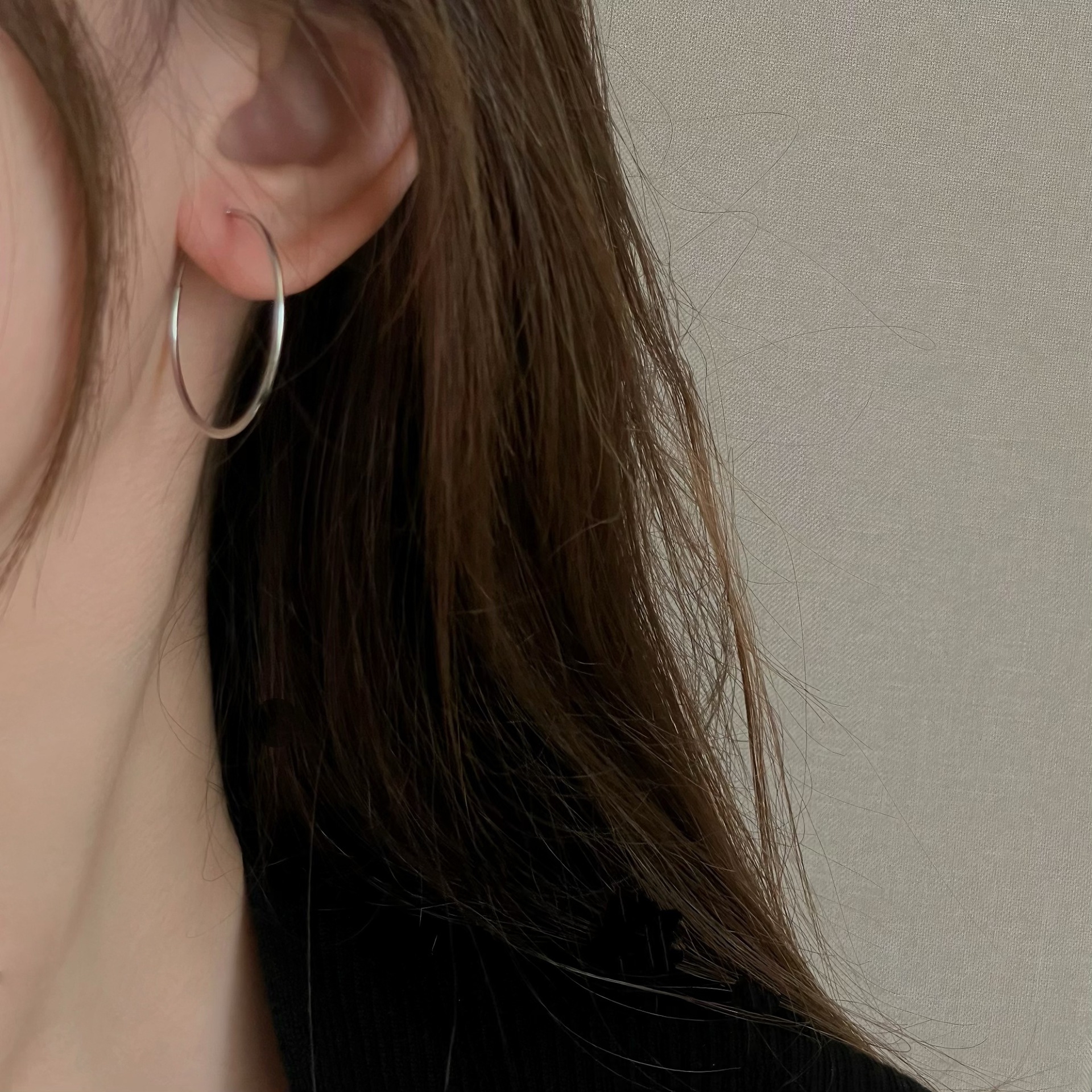 925 Sterling Silver Minimalist Large Hoop Stylish Geometric Earrings view 4