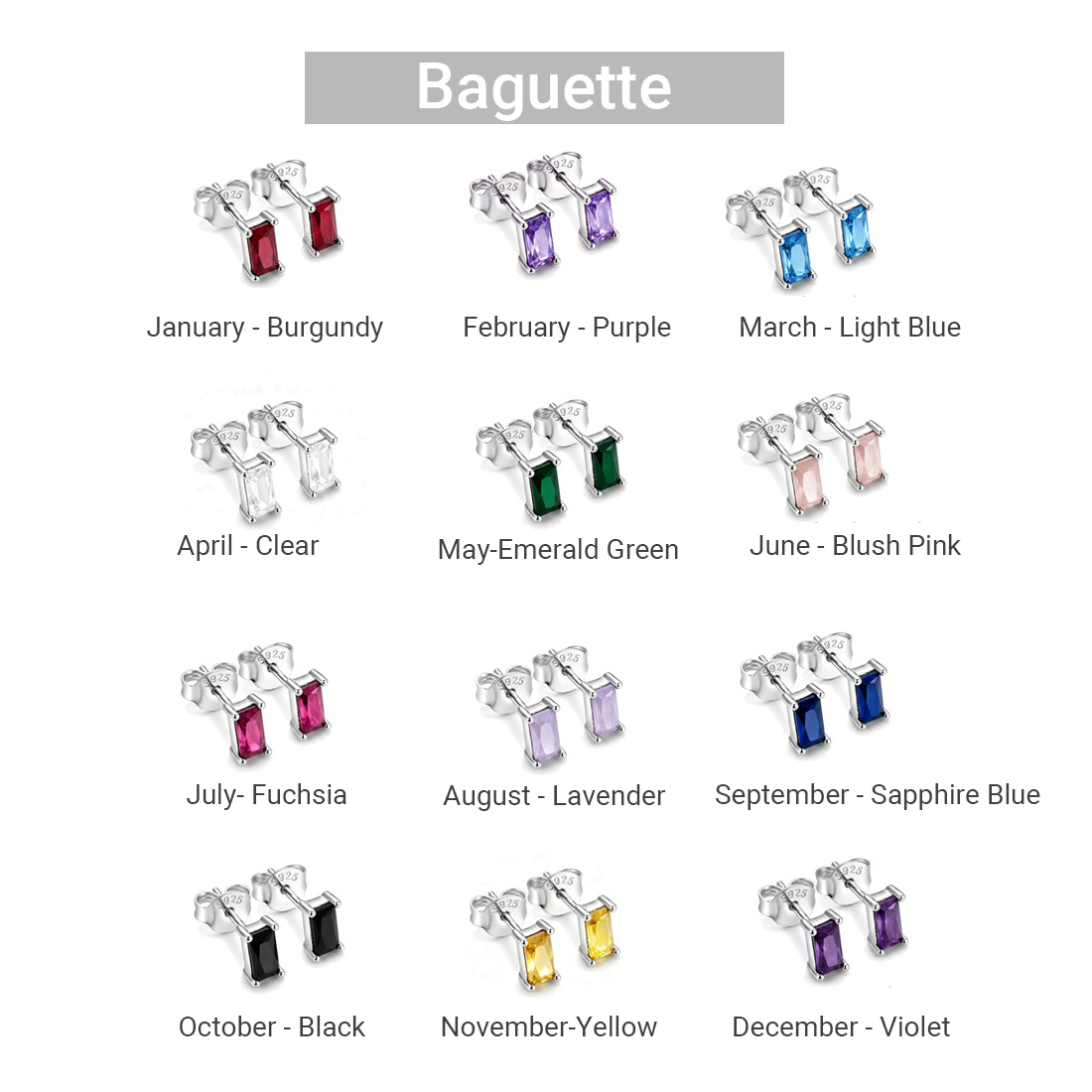 925 Sterling Silver Personalized Birthstone Earrings - Custom Women Dainty Multi Shape Amazing Crystals Stud Earring view 3