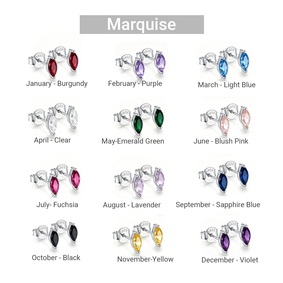 925 Sterling Silver Personalized Birthstone Earrings - Custom Women Dainty Multi Shape Amazing Crystals Stud Earring view 4