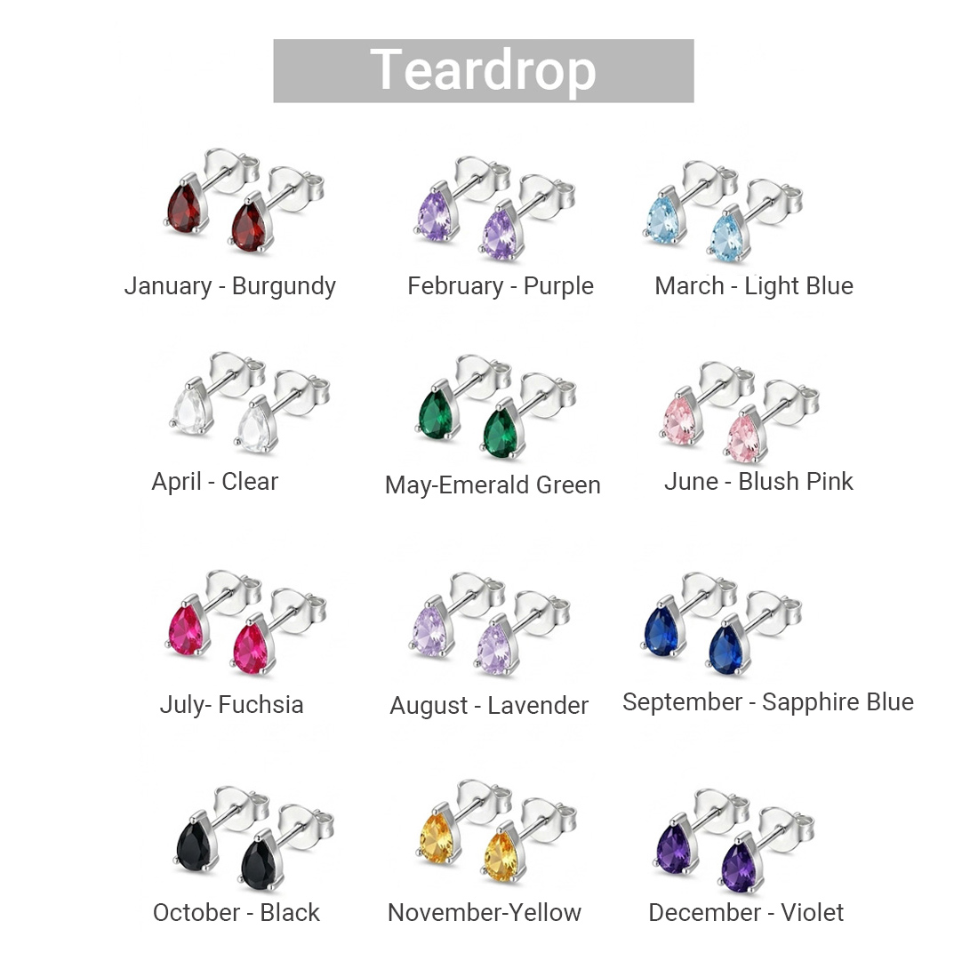 925 Sterling Silver Personalized Birthstone Earrings - Custom Women Dainty Multi Shape Amazing Crystals Stud Earring view 6