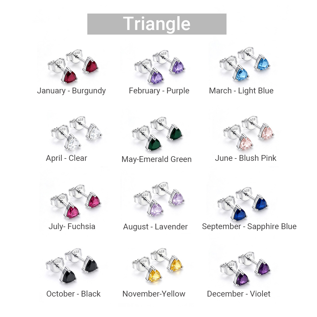 925 Sterling Silver Personalized Birthstone Earrings - Custom Women Dainty Multi Shape Amazing Crystals Stud Earring view 7