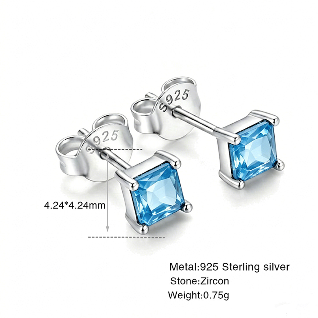 925 Sterling Silver Personalized Birthstone Earrings - Custom Women Dainty Multi Shape Amazing Crystals Stud Earring view 8