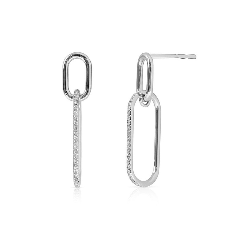 Fashion Commuter Elegant Modern Minimalist Jewelry Geometric Double Oval Link Amazing Crystals 925 Sterling Silver Drop Stud Earrings view 2