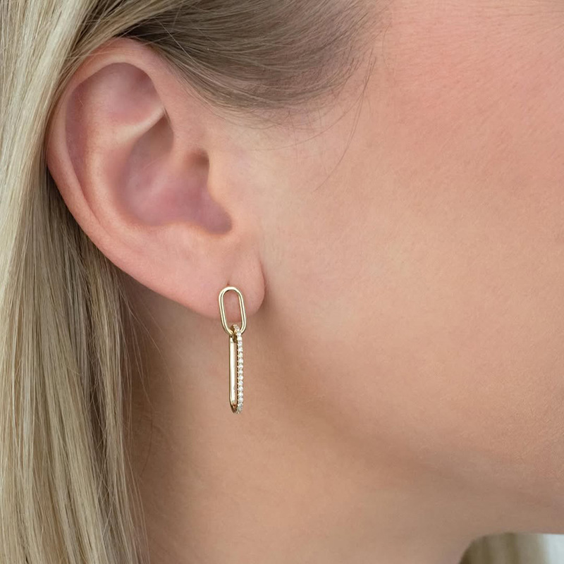 Fashion Commuter Elegant Modern Minimalist Jewelry Geometric Double Oval Link Amazing Crystals 925 Sterling Silver Drop Stud Earrings view 3