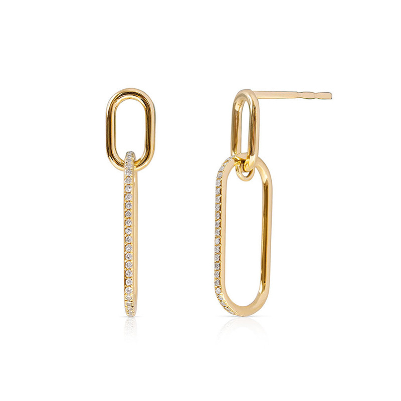 Fashion Commuter Elegant Modern Minimalist Jewelry Geometric Double Oval Link Amazing Crystals 925 Sterling Silver Drop Stud Earrings view 5