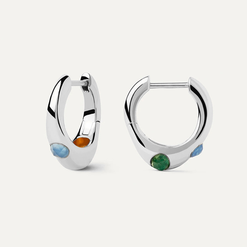 Modern Fashion Commuter Jewelry Irregular Geometric Amazing Crystals 925 Sterling Silver Hoop Earrings view 2