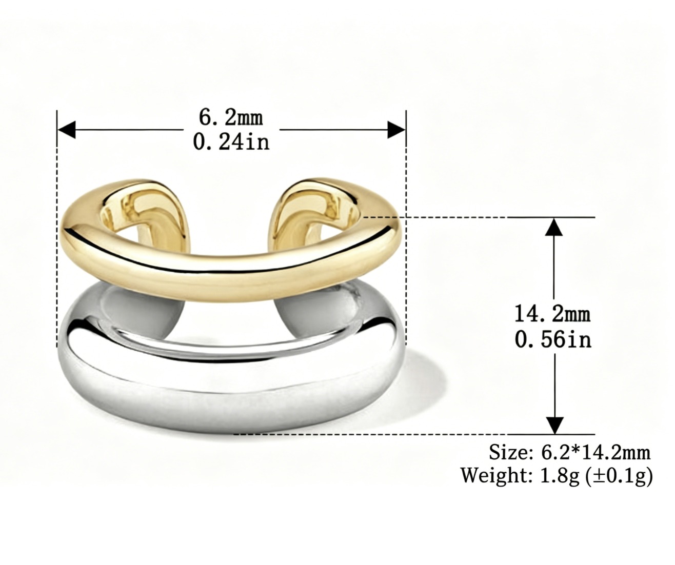 Double Layer Two Tone Geometric U Shape S925 Sterling Silver Ear Cuff view 6