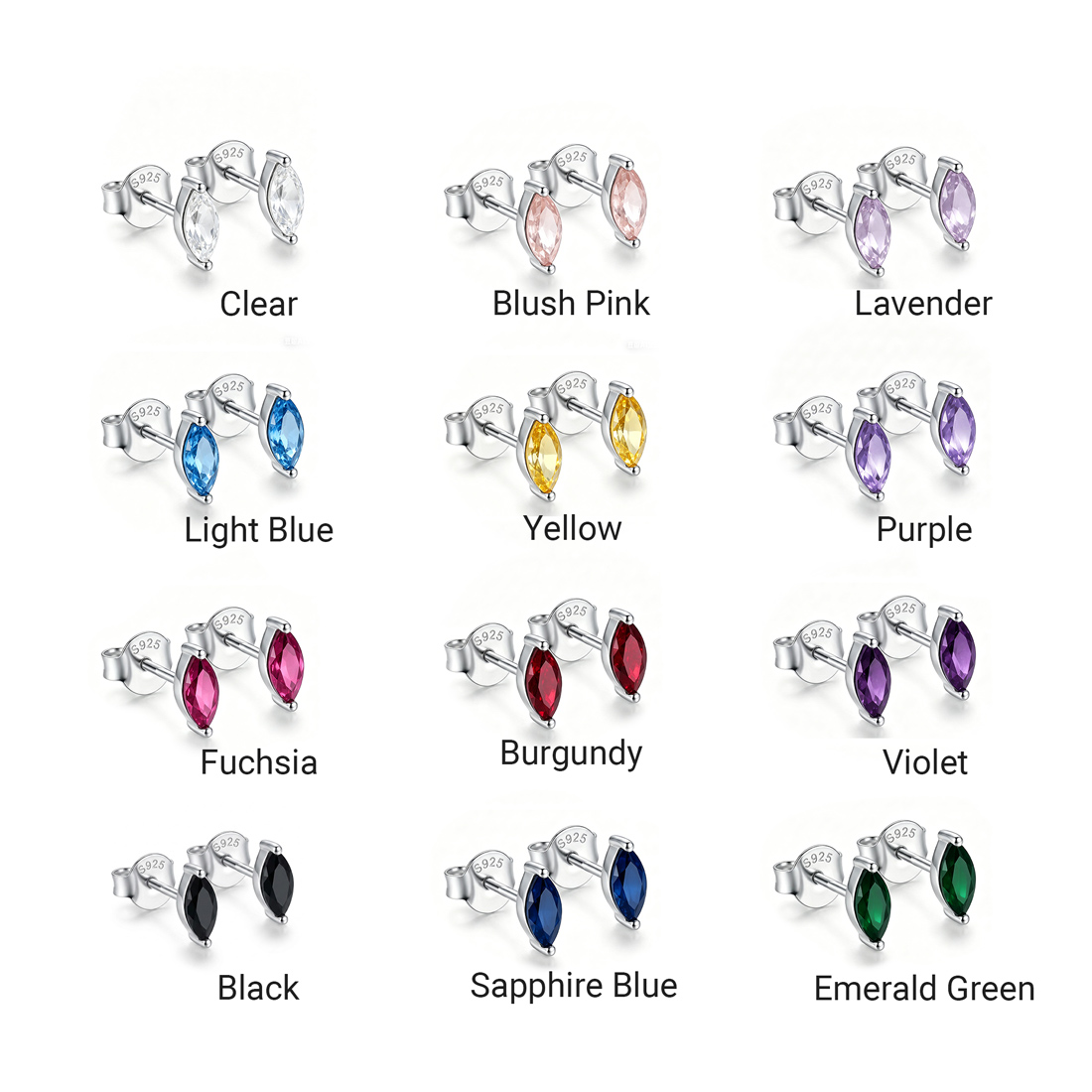 Personalized Birthstone Women Dainty Multi Shape Amazing Crystals Stones 18K Gold Plated 12 Birthstone Earrings view 4