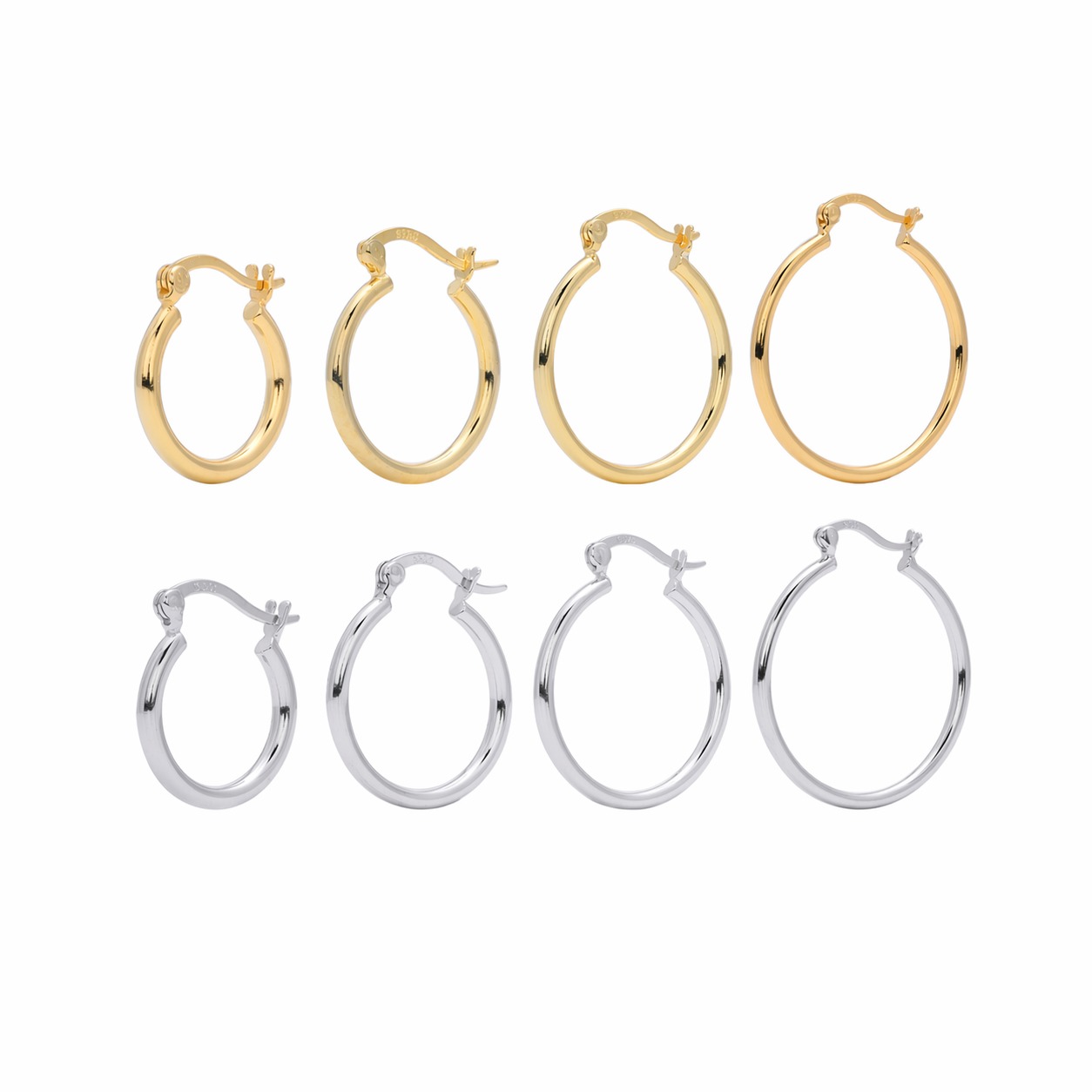 Pure Metal Classic Hollow Tube Hoop Earrings 925 Sterling Silver White Gold Or Yellow Gold Plated Round Geometric Minimalist Hoop Earrings view 2