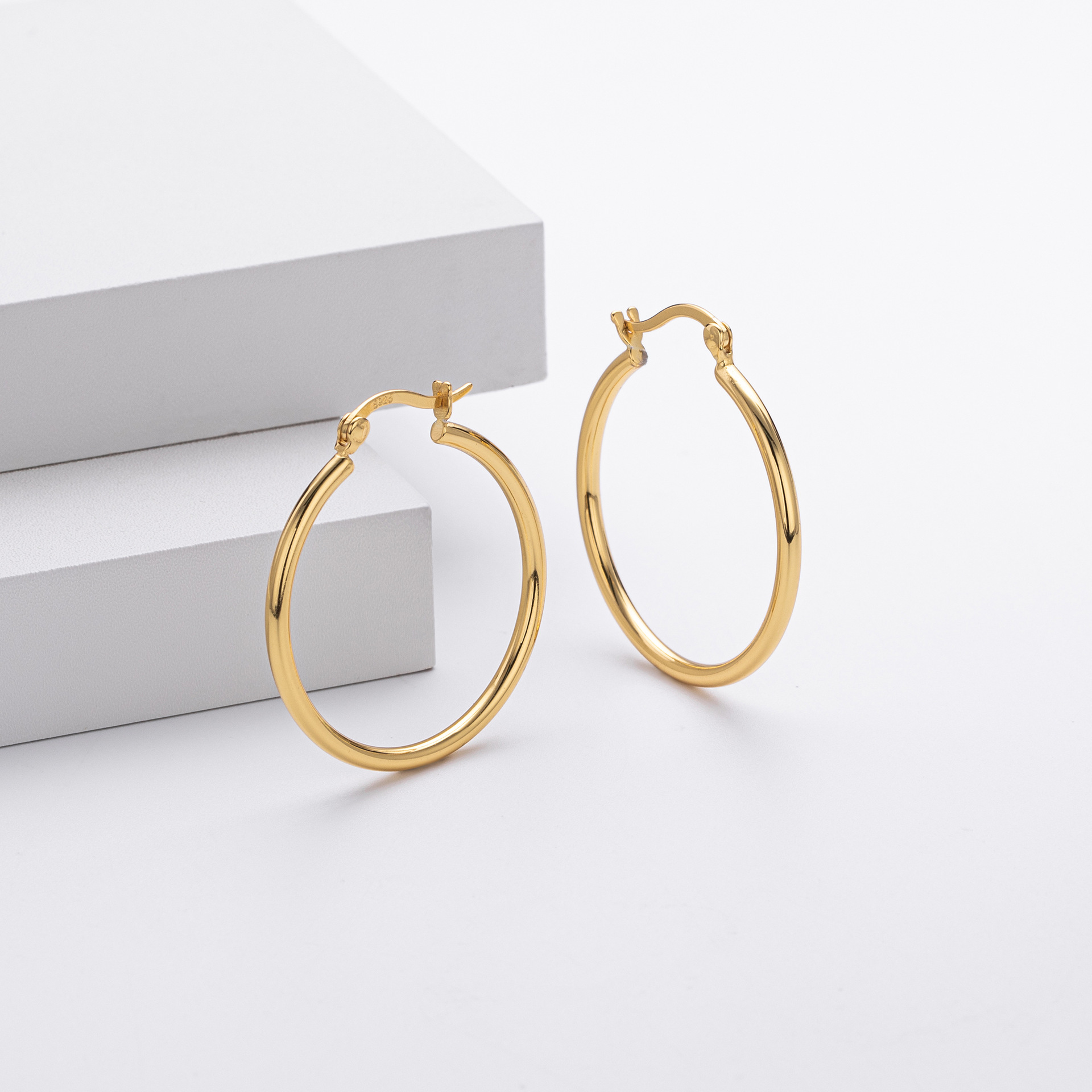 Pure Metal Classic Hollow Tube Hoop Earrings 925 Sterling Silver White Gold Or Yellow Gold Plated Round Geometric Minimalist Hoop Earrings view 4