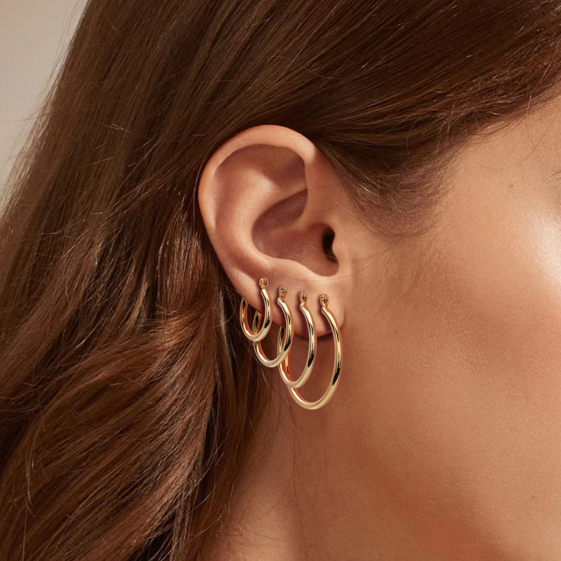 Pure Metal Classic Hollow Tube Hoop Earrings 925 Sterling Silver White Gold Or Yellow Gold Plated Round Geometric Minimalist Hoop Earrings view 5
