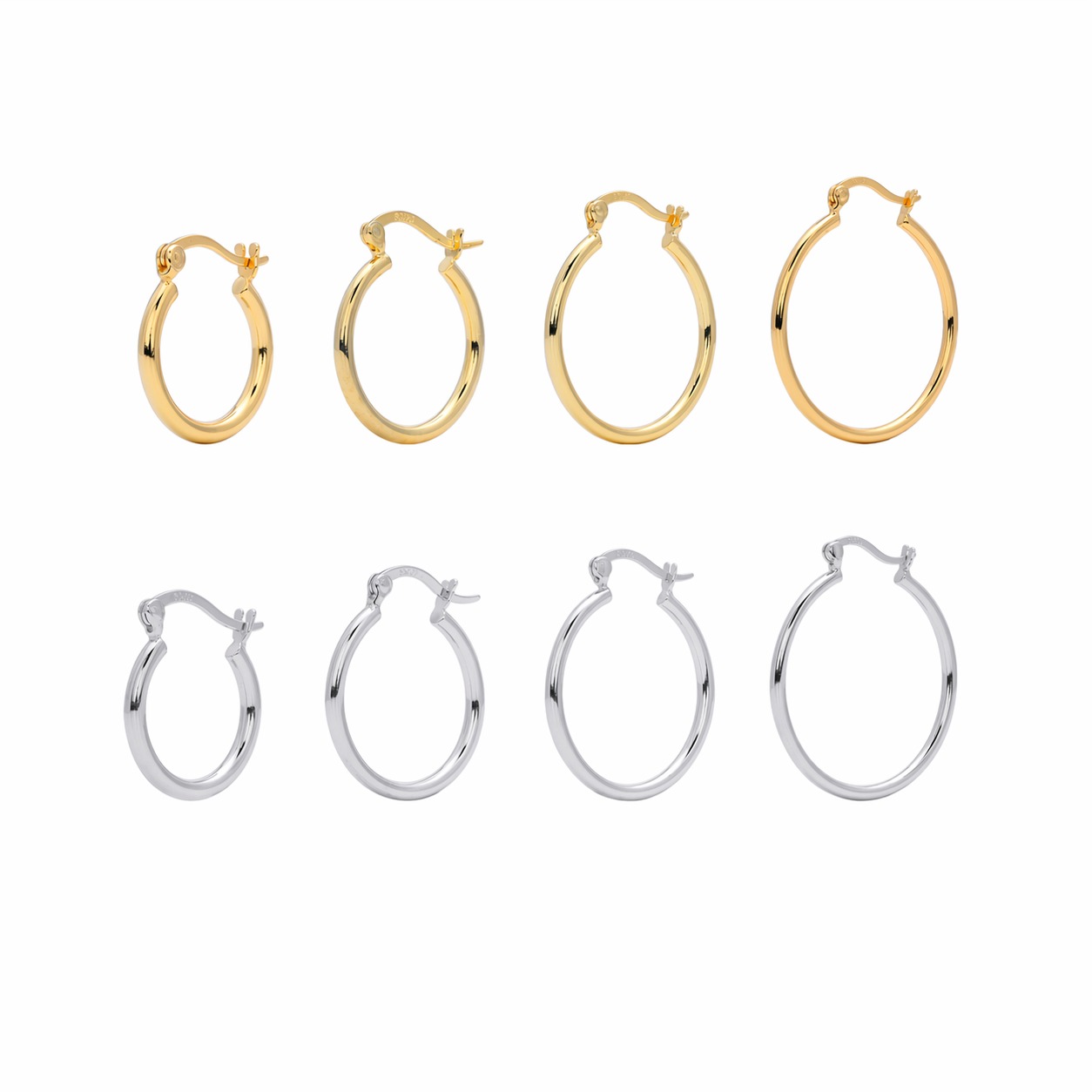 Pure Metal Classic Hollow Tube Hoop Earrings 925 Sterling Silver White Gold Or Yellow Gold Plated Round Geometric Minimalist Hoop Earrings view 6