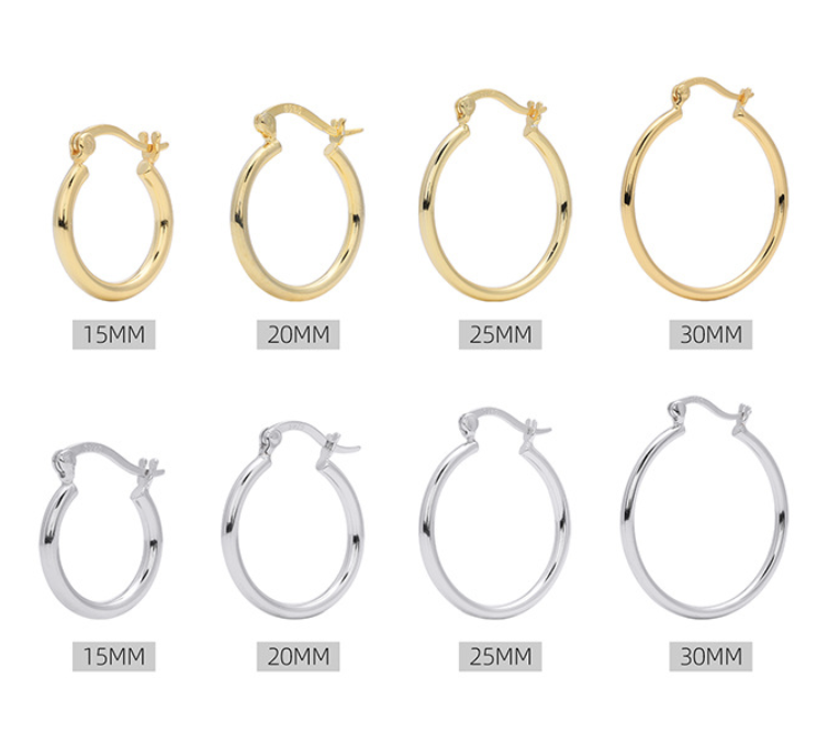 Pure Metal Classic Hollow Tube Hoop Earrings 925 Sterling Silver White Gold Or Yellow Gold Plated Round Geometric Minimalist Hoop Earrings view 7
