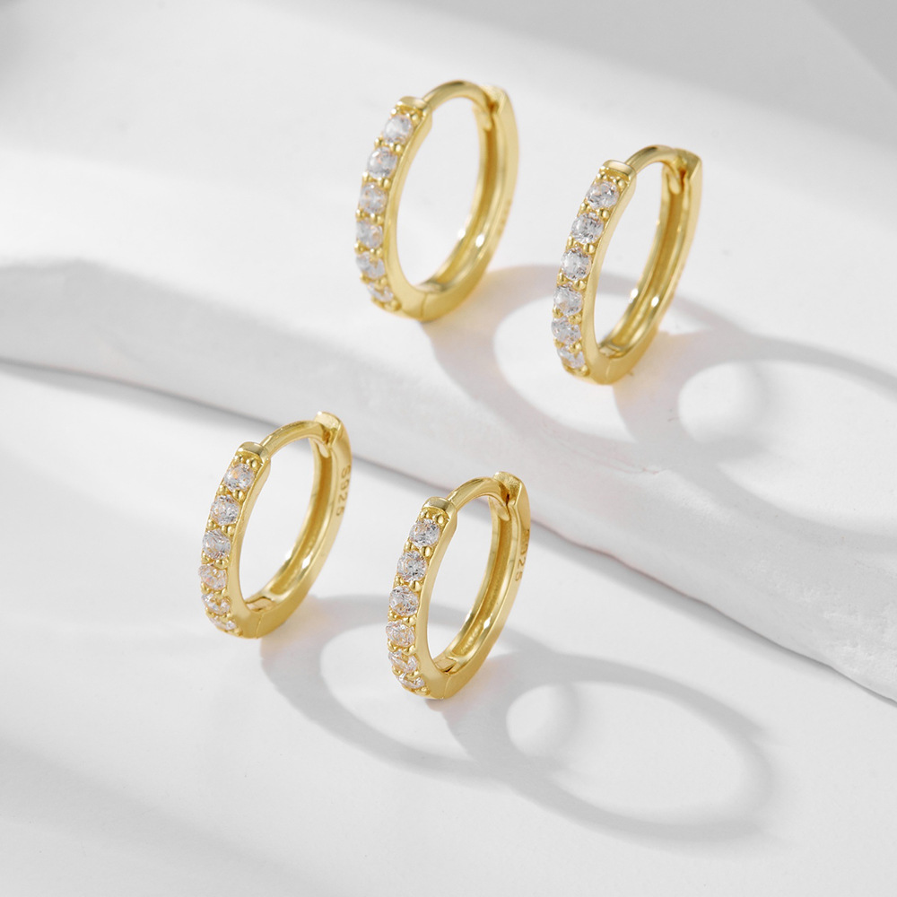 Amazing Crystals Geometric Round Hoop Huggie Earrings 925 Sterling Silver Earrings view 2