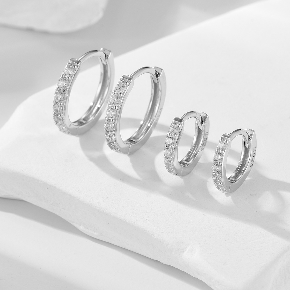 Amazing Crystals Geometric Round Hoop Huggie Earrings 925 Sterling Silver Earrings view 3