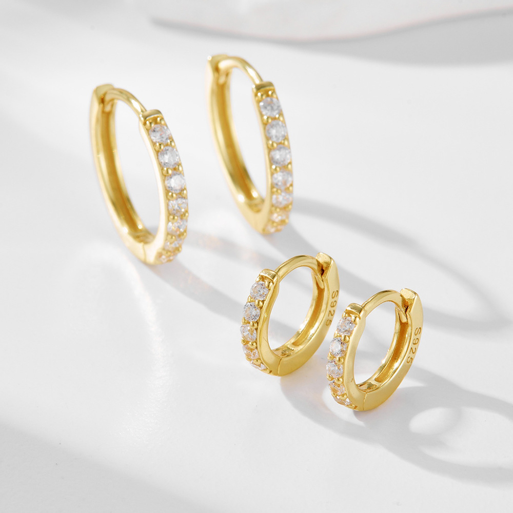 Amazing Crystals Geometric Round Hoop Huggie Earrings 925 Sterling Silver Earrings view 4