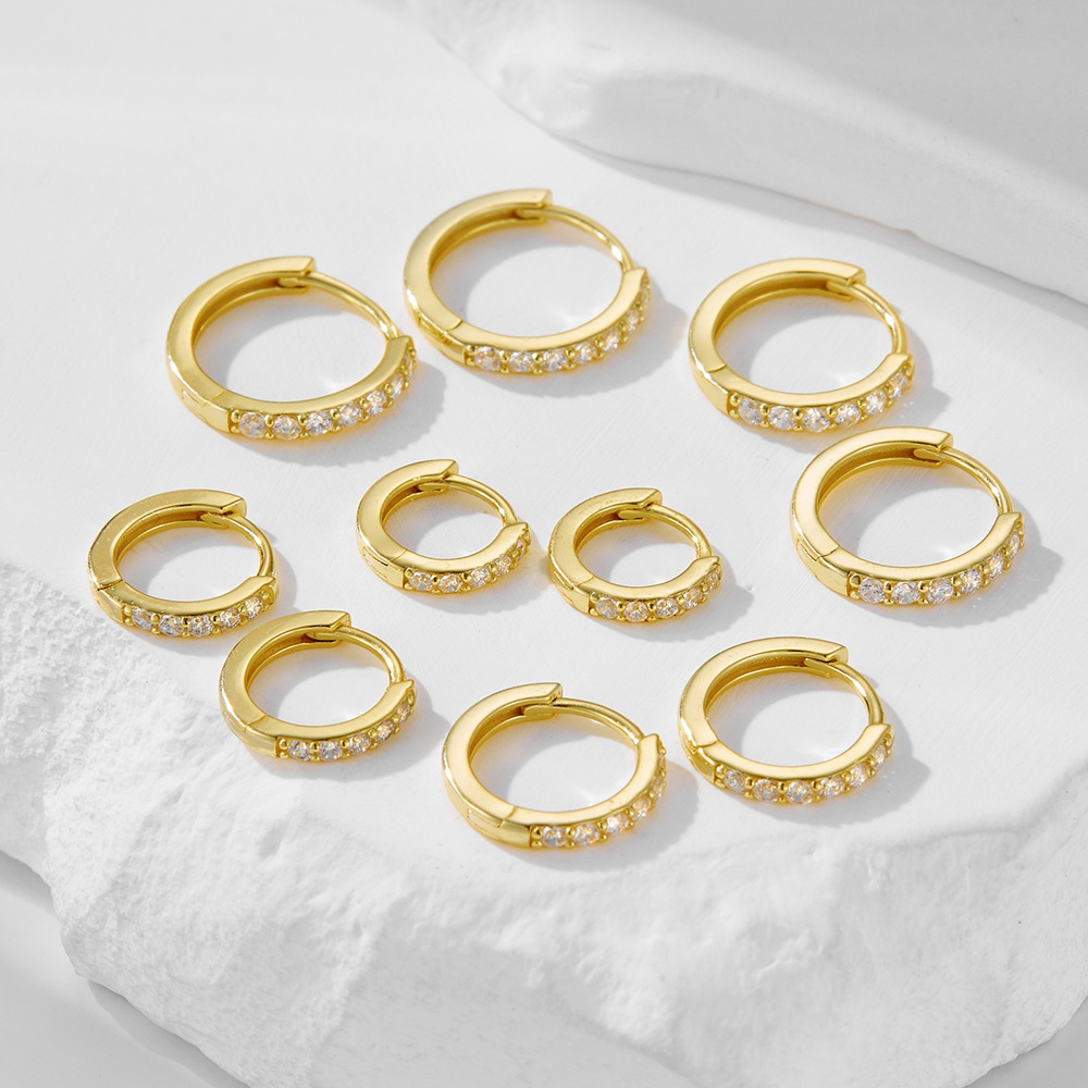 Amazing Crystals Geometric Round Hoop Huggie Earrings 925 Sterling Silver Earrings view 5
