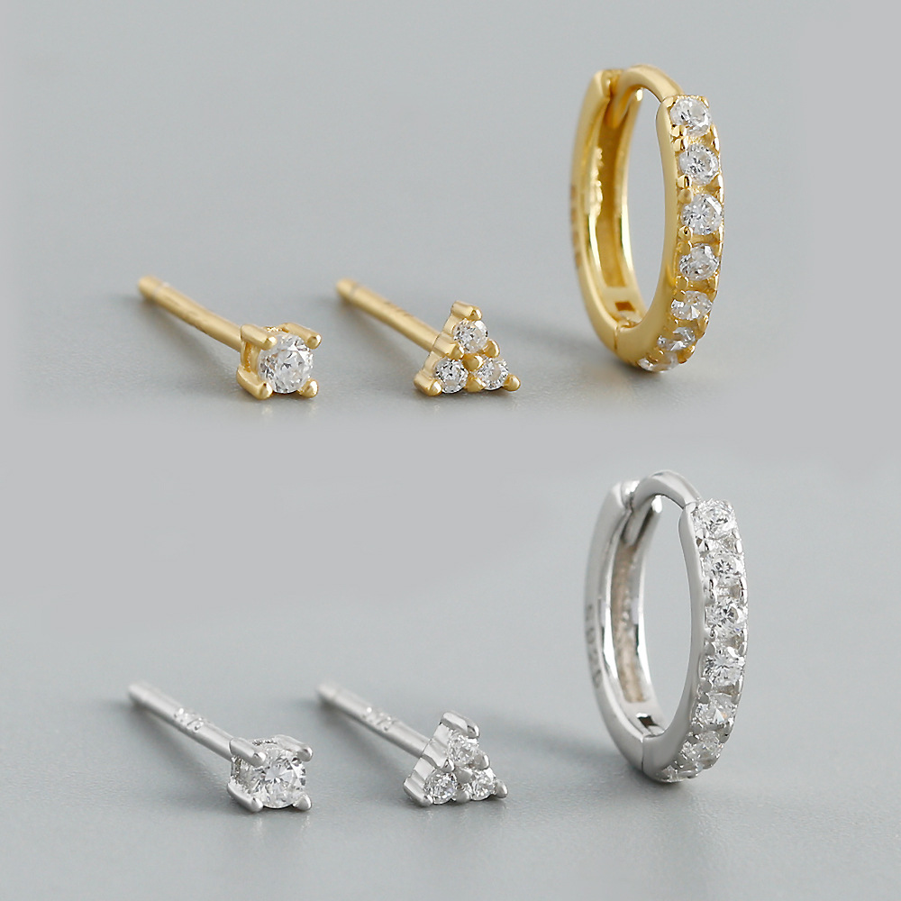 Geometric Amazing Crystals Mini Hoop And Stud Earrings Set 925 Sterling Silver Earrings view 2