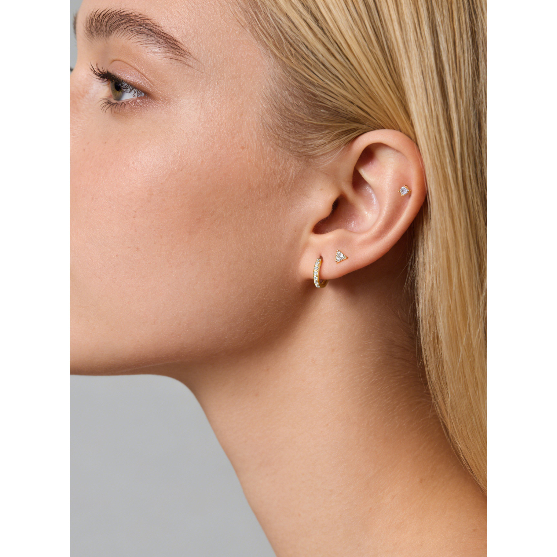 Geometric Amazing Crystals Mini Hoop And Stud Earrings Set 925 Sterling Silver Earrings view 3